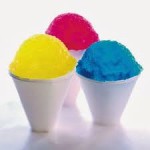 A trio of multicolored snow cones
