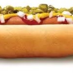 A hot dog with all of the fixings.